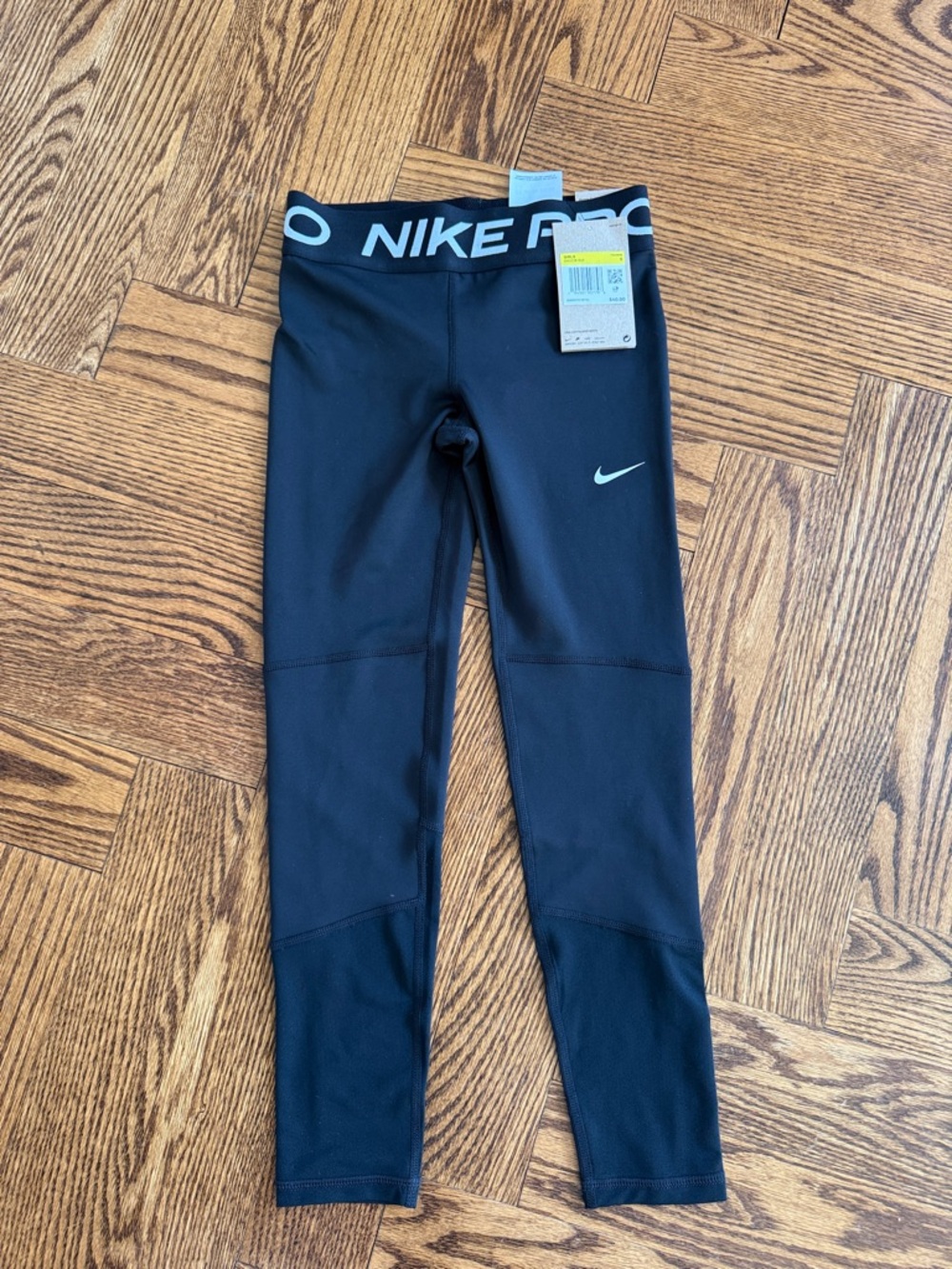 Nike Black Girls' Leggings with White Swoosh and Branded Waistband